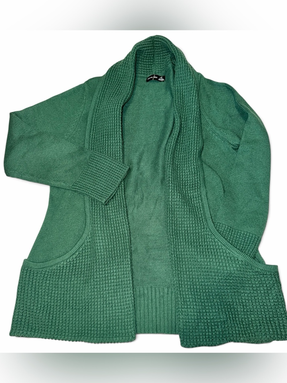 Verve Ami Forest Green Open-Front Textured Cardigan